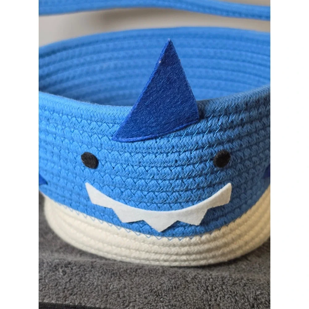 Target Shark Coiled Rope Basket Blue White Small Storage Bin Nursery Decor